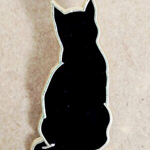 Black Cat Silhouette Enamel Lapel Pin, Gold Frame, Cute Cat Lover Jacket Hat Pin